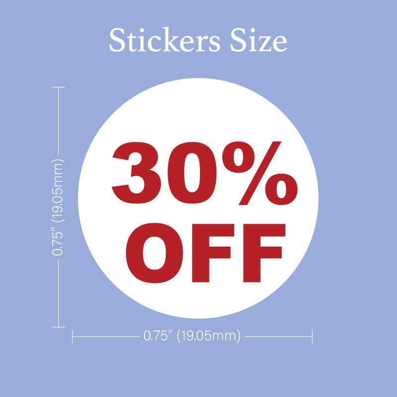 Store Fixtures Direct 30% Percent Off Mark Down Dot Stickers, 3/4" Round Self Adhesive Retail Circle Labels, 1000 Pack - Image 2